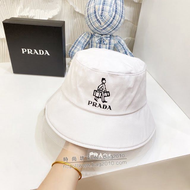 Prada女士帽子 普拉達網紗邊拼接材質漁夫帽遮陽帽  mm1194